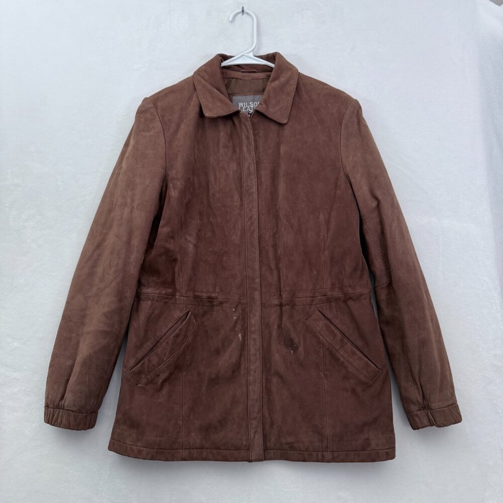 Wilsons Leather Jacket Womens M Brown Full Zip Suede Leather Car Coat Soft